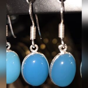 NWOT Handmade Small Blue Chalcedony Dangle Earrings